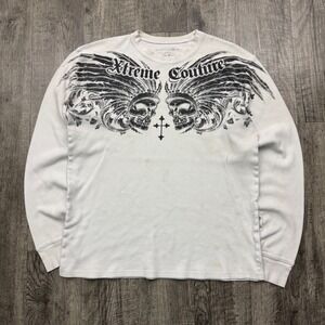 Xtreme Couture Skulls Wings Waffle Thermal Shirt Y2K Grunge Punk Goth Skater 2XL